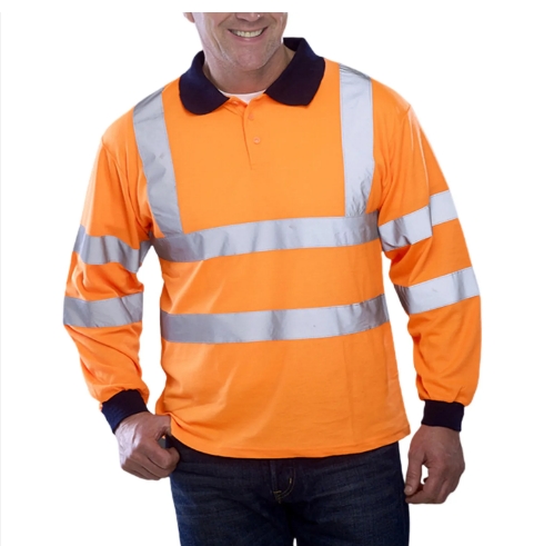 Hi Vis Polo Shirts Long Sleeve T-Shirts Workwear Safety Reflective Tape Construction Tshirts Custom 