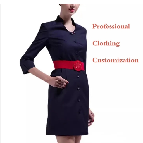 Custom Airline Employee Uniform Flight Attendant Workwear Cotton Airline Stewardess Shirts And Skirt