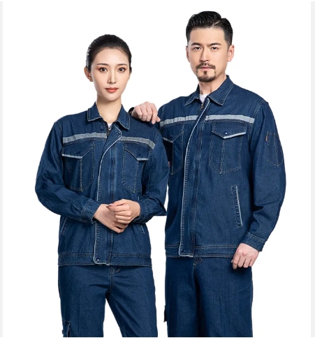 Custom denim work clothes sets men's thin labor protection wear wear-resistant electric welding elec