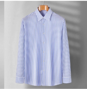 Premium Blue Stripe Cotton Fabric for Men s Shirt Classic Spring Style Long Sleeve Business Casual S