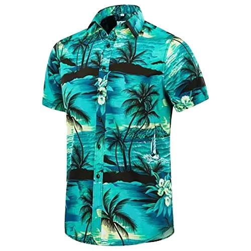 Wholesale Hot Sale Hawaiian Shirt Quick-dry Polyester Down Collar Short Sleeves Men's Hawaiian Shirt