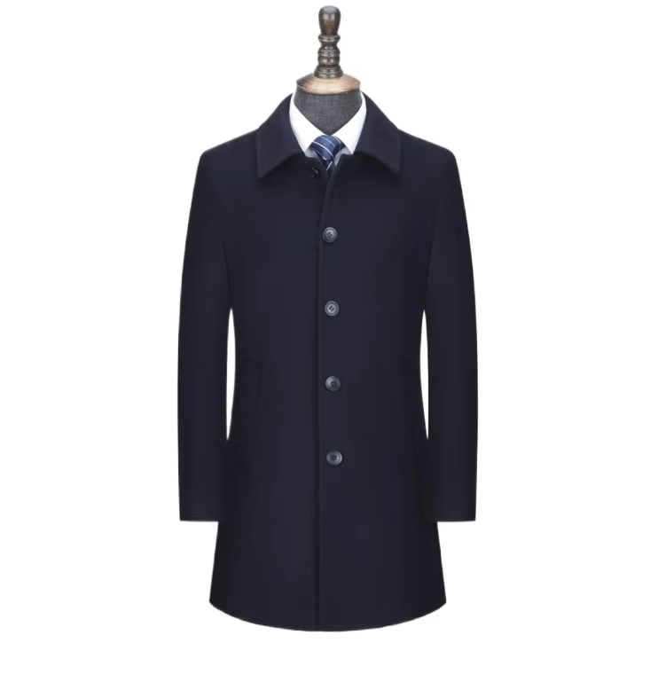 Custom Gentleman's Business Suit for Winter Solid Wool  Black Men's Suit With Removable Down Liner